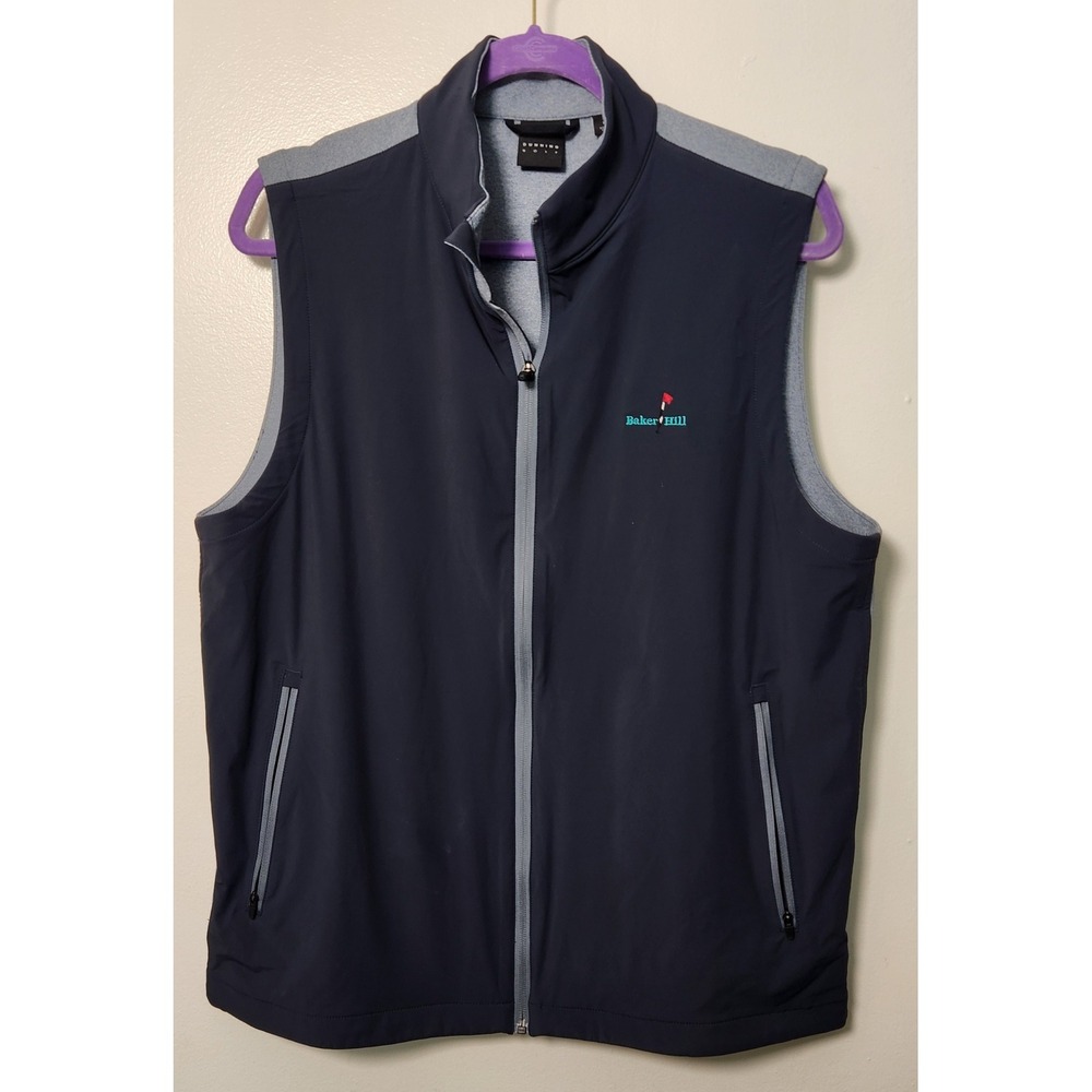 Dunning Golf Navy Blue Heather Full Zip Vest Mens Med‎ Embroidered Multi Modal